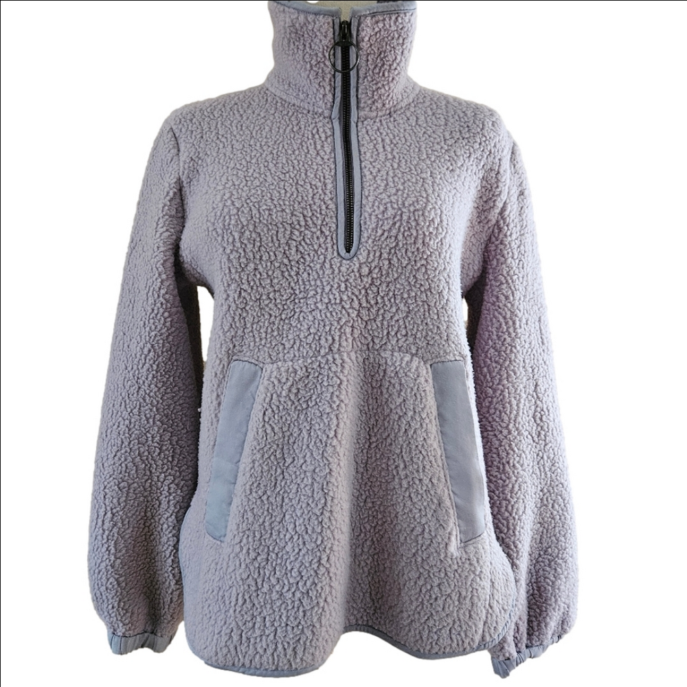 Madewell Sherpa Lavender purple Pullover Quarter Zip Sweatshirt-Size XS